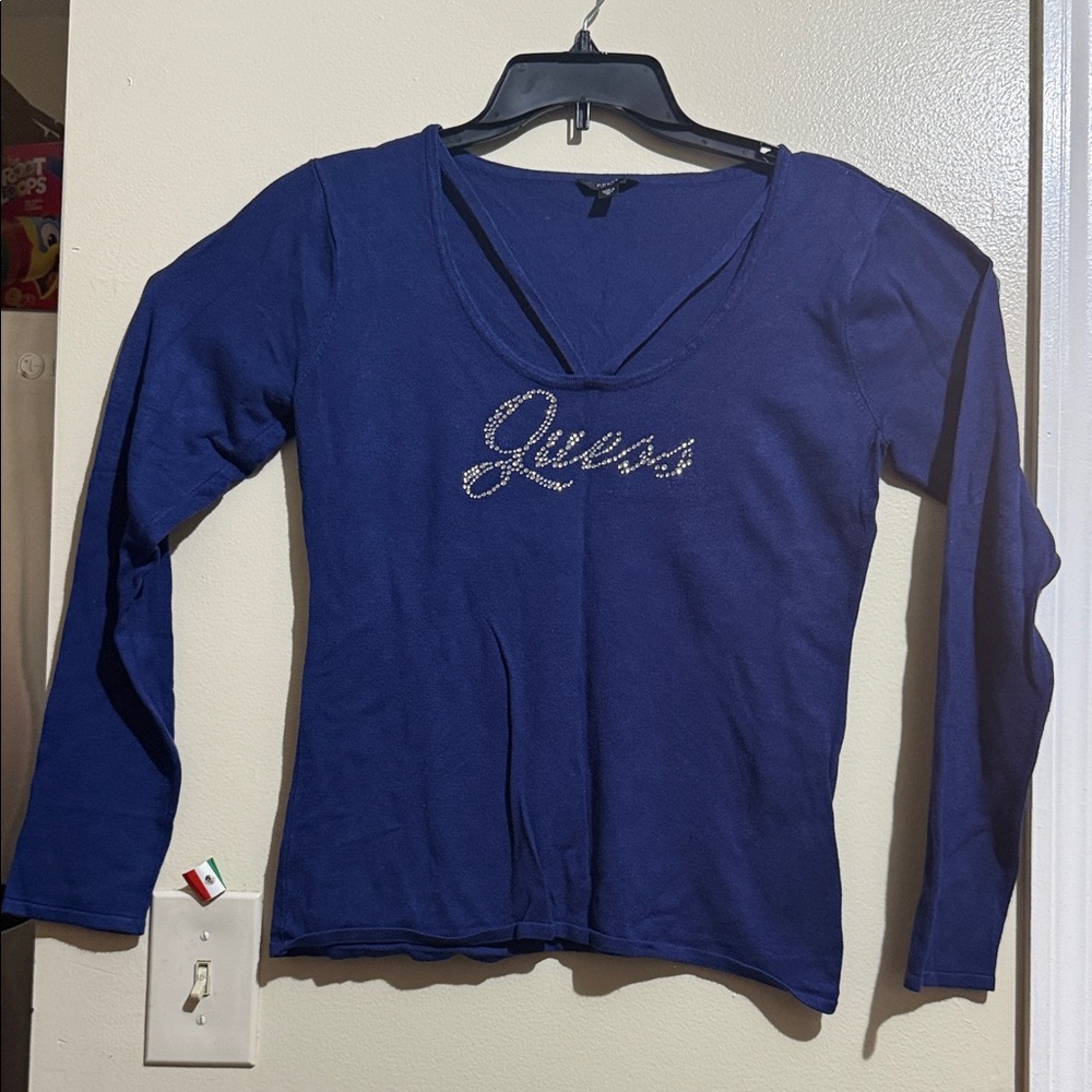 Guess Women's Deep Blue Long Sleeve Tee